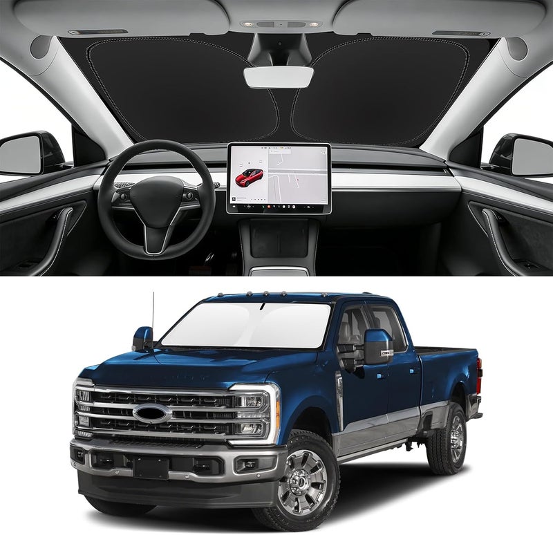 SLOGENTO Custom Fit Windshield Sun Shade for Ford F250 F350 F450 2017-2025, Blocks UV & Heat, Front Window Sunshade, Easy Fold & Store - Image 1